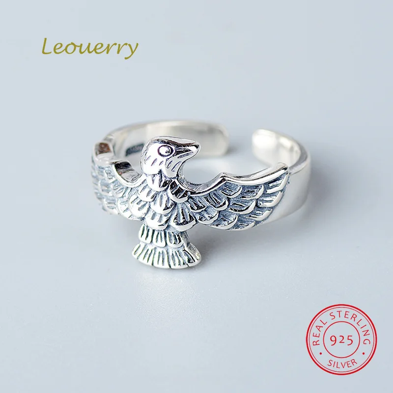 

Leouerry 925 Sterling Silver New Exquisite Vintage Eagle Feather Fashion Jewelry Eagle Model Opening Ring Women Man Jewelry Gift