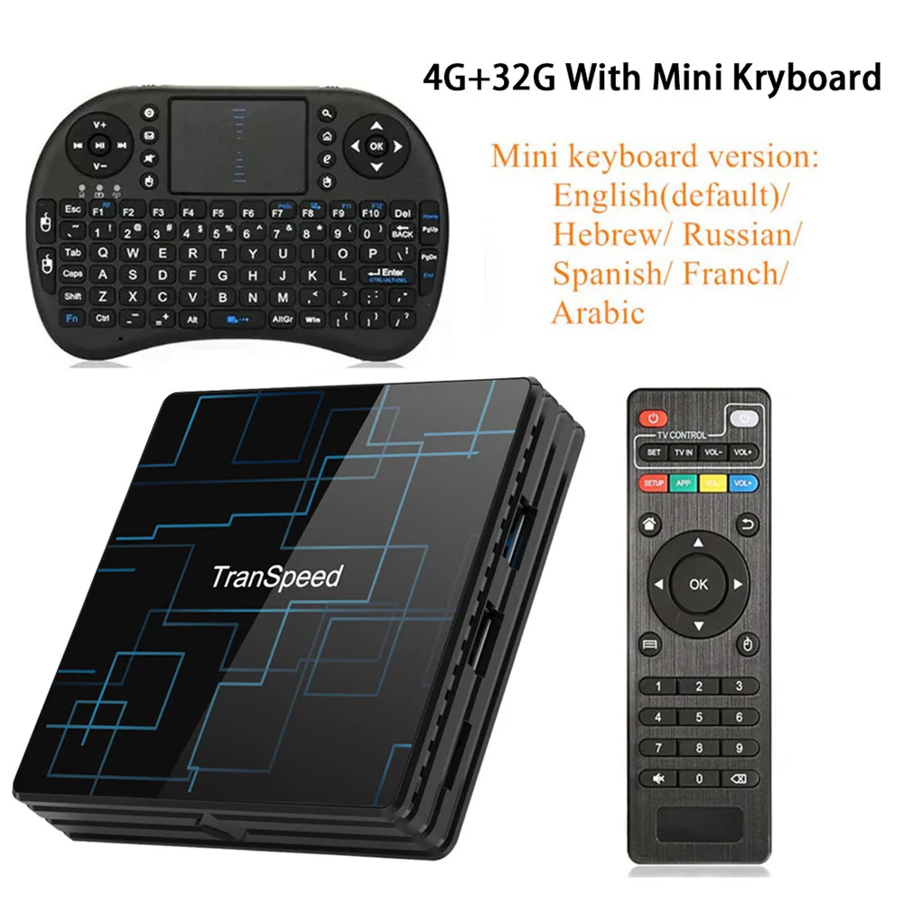 Transpeed Android 9,0 tv BOX 4G 64G Google голосовой помощник RK3318 4K 3D Ultra tv Wifi Bluetooth Play Store верхняя коробка - Цвет: 4G 32G with Keyboard