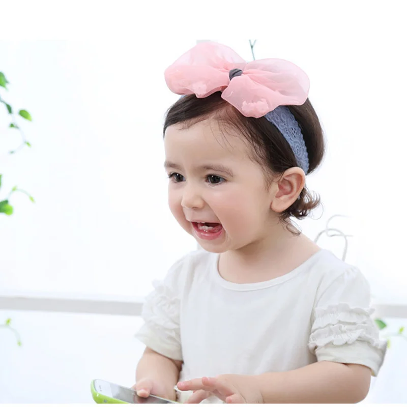 6Petal Bowknot Girl Headband Chiffon Elastic Comfortable Kids's Hair Belt Headwear Dress Up Wide Edge Sweet Lace and Cute Colorful Headwrap