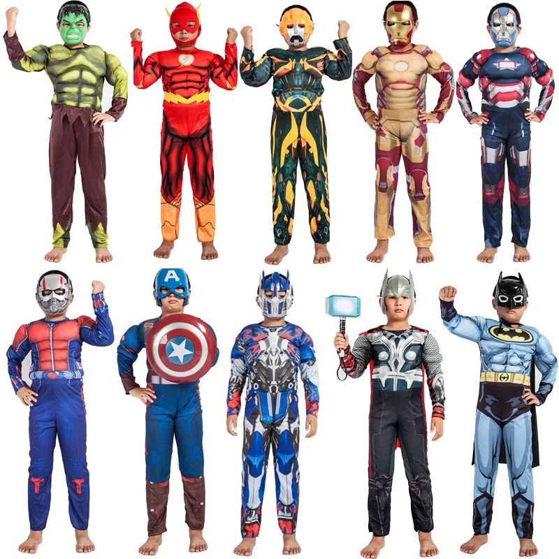 Мстители Alliance Капитан Америка человек паук Супермен, Халк для мальчиков Карнавальный костюм битва королевская вечерние Забавный детский комбинезон
