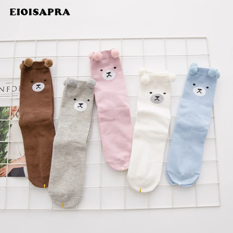 

[EIOISAPRA]Fall/Winter Cute Panda Two Ball Socks Women Korean Kawaii Sokken Warm Cotton Elastic Meias For Girls Calcetines
