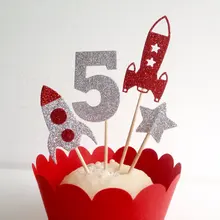 Сверкающая красная ракета и звезда, топпер для торта, на заказ, номер s, для девочек, на день рождения, вечерние, юбилейные зубочистки, Свадебная вечеринка, топпер для торта