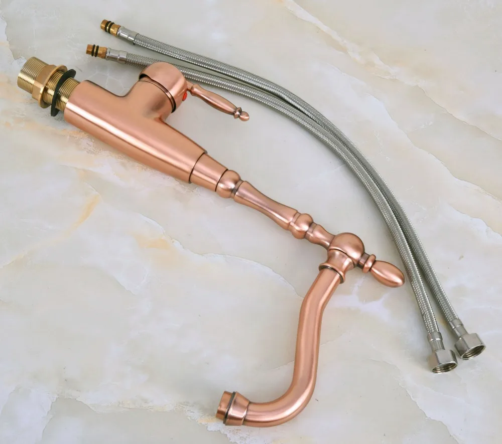 Vintage Retro Antique Red Copper Brass Kitchen Wet Bar Bathroom Vessel Sink Faucet Single Hole Swivel Spout Mixer Tap anf633