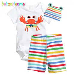 Babzapleume/Летний набор одежды для новорожденных для маленьких девочек Одежда для мальчиков милый короткий рукав хлопок боди + Шорты + Шляпы