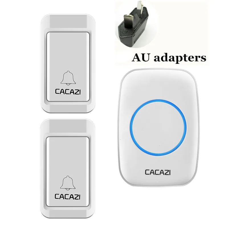 Беспроводной Автономный дверной звонок CACAZI, водонепроницаемый, без батареек, Smart US/EU/UK Plug, 120 м, пульт дистанционного управления, AC, светодиодный, кнопка приемника, 38 колокольчиков - Цвет: White 2X1 AU