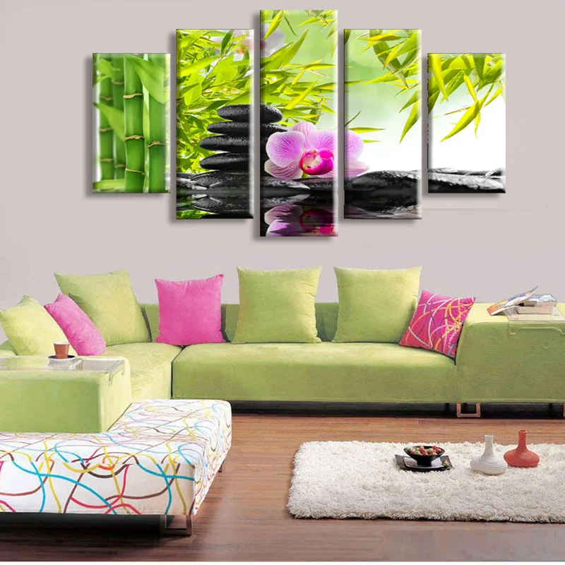 5 Panel Wall Art Botanical Hijau Feng Shui Orchid Lukisan Cat Minyak Di Atas Kanvas Kristal Kuarsa Lukisan Abstrak Dengan Harga Murah Foto Dekorasi Oil Painting Paintings On Canvasoil Painting On Canvas Aliexpress