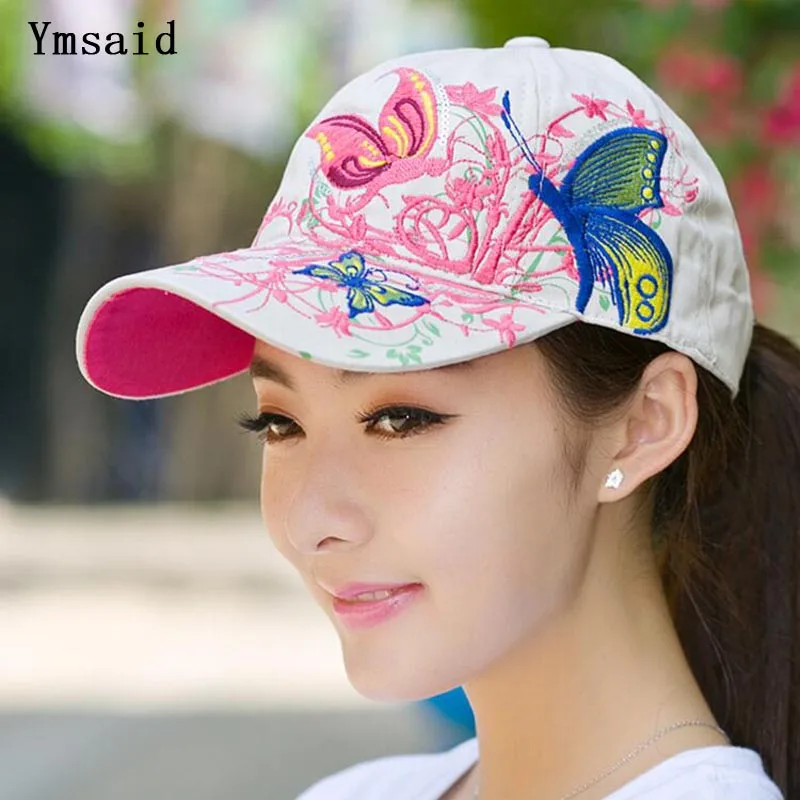 Ymsaid 2019 الصيف قابل للتعديل Snapbacks البيسبول قبعات النساء سيدة الزهور فراشة مطرزة قبعة الجملة