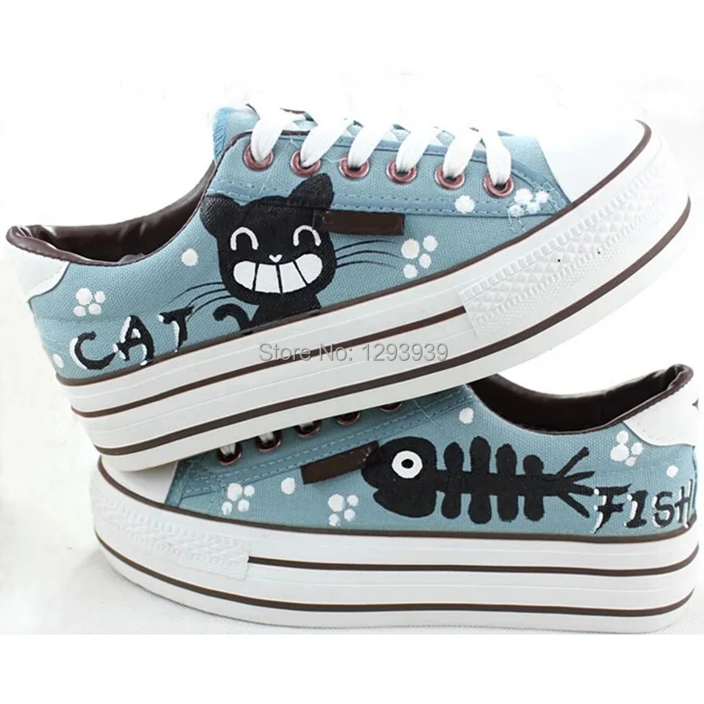Cats And Fish Pattern Girls Height Increasing Platform Painted Canvas
