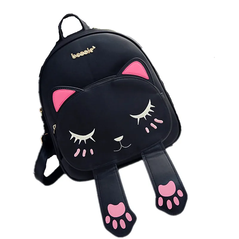 2017 Hot Brand Lovely Cat Leather Backpacks Women Shoulder Bags School Teenage Girls Travel Laptop Bagpack