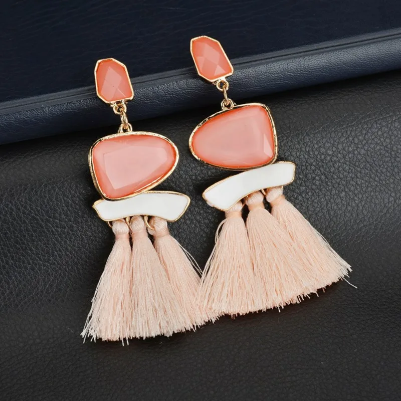 

Hot Women Fashion New Resin Retro Tassel Drop Earrings Autumn Bright Contrast Color Art Fashion Earrings