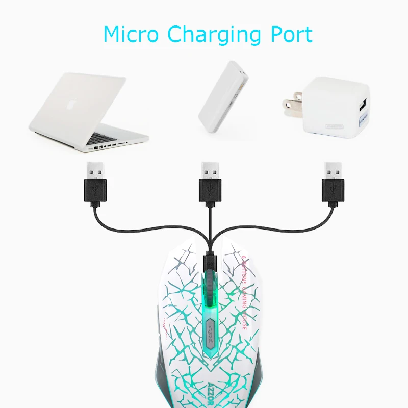 AZZOR перезаряжаемая Беспроводная игровая мышь Бесшумная 2 4G оптическая 2400dpi USB