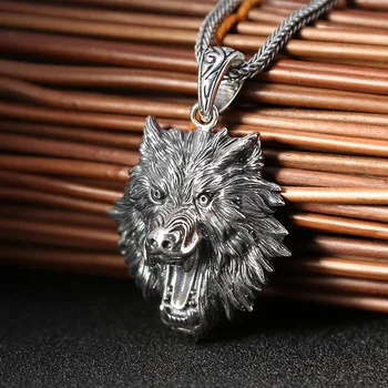 

Wolf Tooth Pendant men's Sterling Silver Necklace Handmade Domineering Wolf Head Pendant Retro Personality Birthday Gift Punk