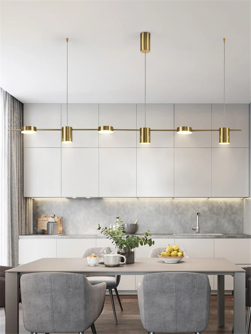 All Copper Post Modern Long Strip Pendant Lights One Sahde Dining Room Living Hanging Lamps Nordic Bar Study Table Fixtures | Лампы и
