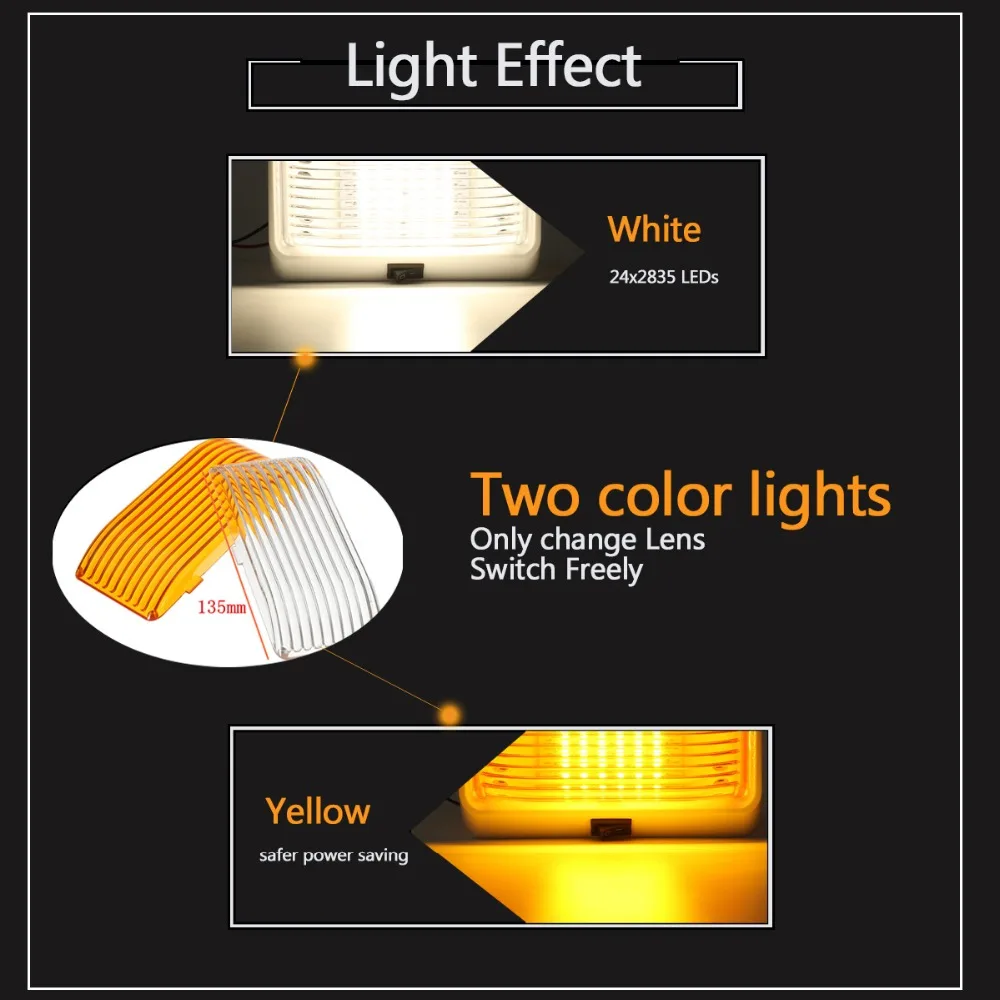 AutoLeader, 24 светодиодный потолочный светильник на крышу, для внутреннего чтения, купольный светильник для кемпера, автомобиля, RV, лодки, прицепа, 12 В, светильник для крыльца, прямоугольный, прозрачный, янтарный