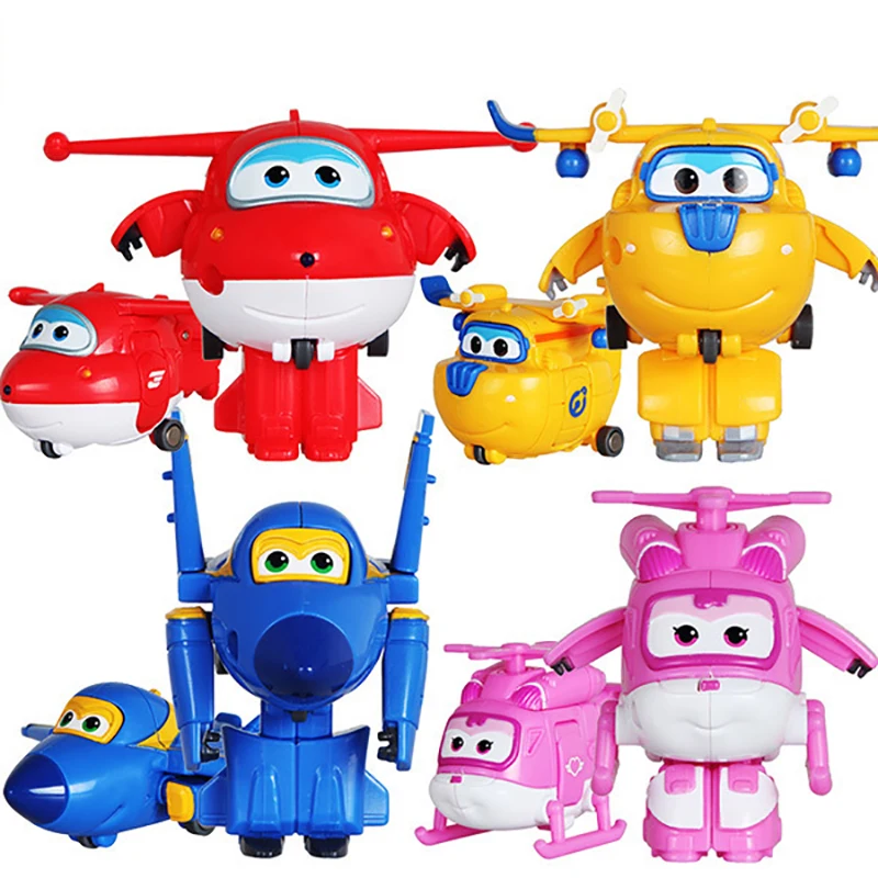 4pcs/set!!! Super Wings 15cm Big large Planes Deformation Airplane Robot Action Figures Transformation Toys Boys Birthday Gift