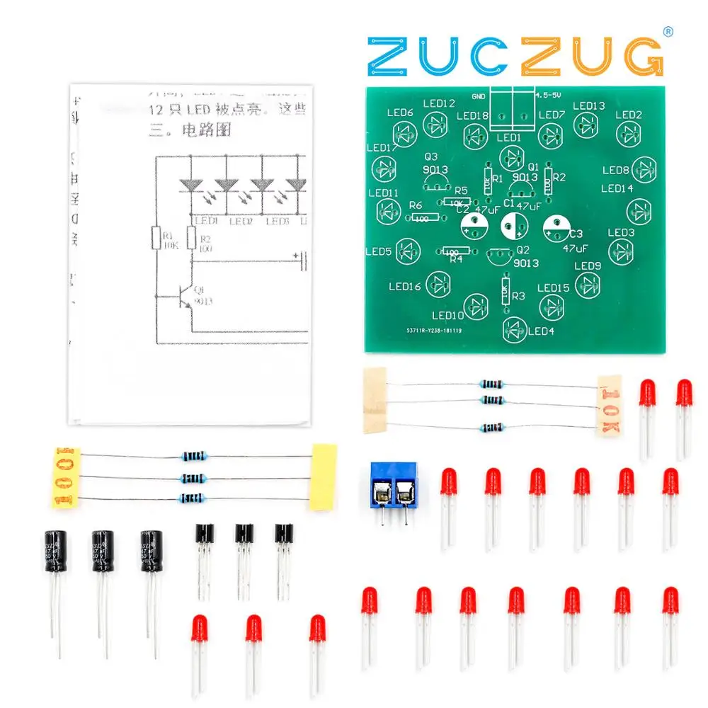 

DIY Kit Music Flash Light Kits 18 LEDs Heart-Shaped Red Green Dual-Color Flashing Happy Birthday Music Gift Electronic Fun Parts