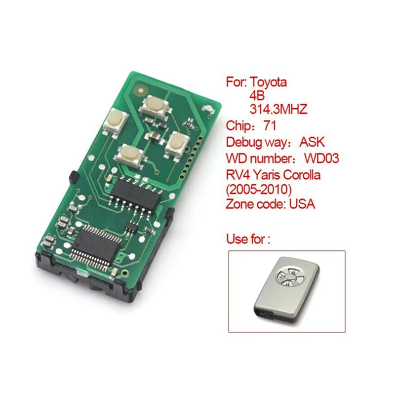 HKCYSEA 4 Button 71 Chip Smart Remote Board 314.3MHz Car Key For 2005-2010 Toyota(0111-USA) Rav4 Yaris Corolla | Автомобили и