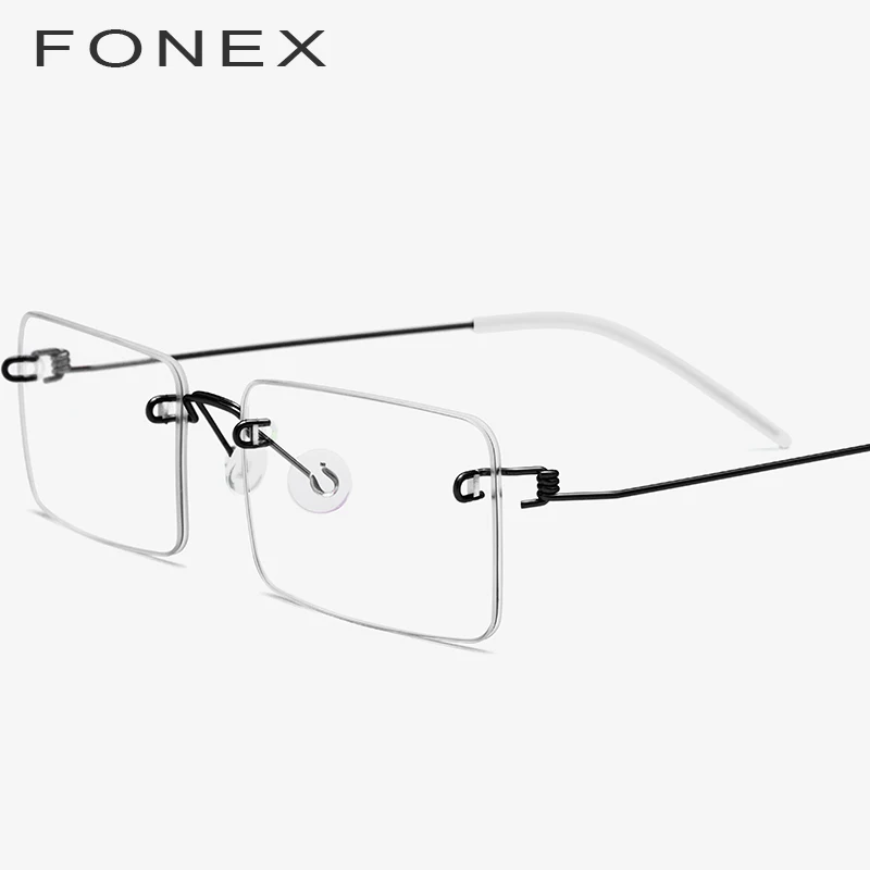 

FONEX Screwless Eyewear Prescription Eyeglasses Women 2019 Rimless Square Myopia Optical Korean Titanium Alloy Glasses Frame Men