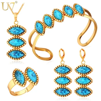 

U7 Blue Stone Jewelry Sets For Women Gold/Silver Color Costume Wedding Jewelry Set For Brides Turkish Jewelry S697
