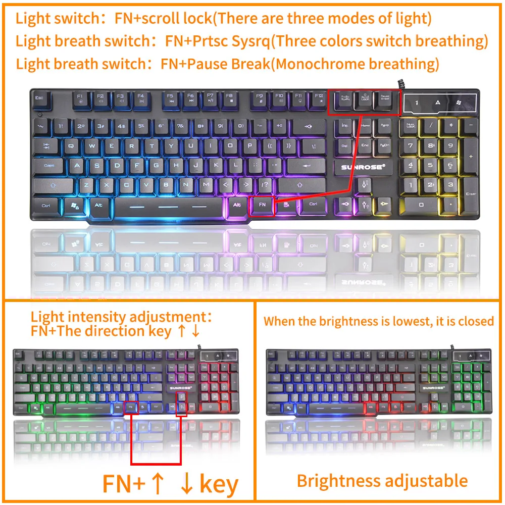 Игровая клавиатура SUNROSe Teclado Gamer 3 цвета русский/английский плавающий