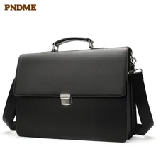 PNDME Высокое качество Бизнес Натуральная кожа черный мужской портфель повседневные Простые Дизайнерские роскошные сумки через плечо для ноутбука