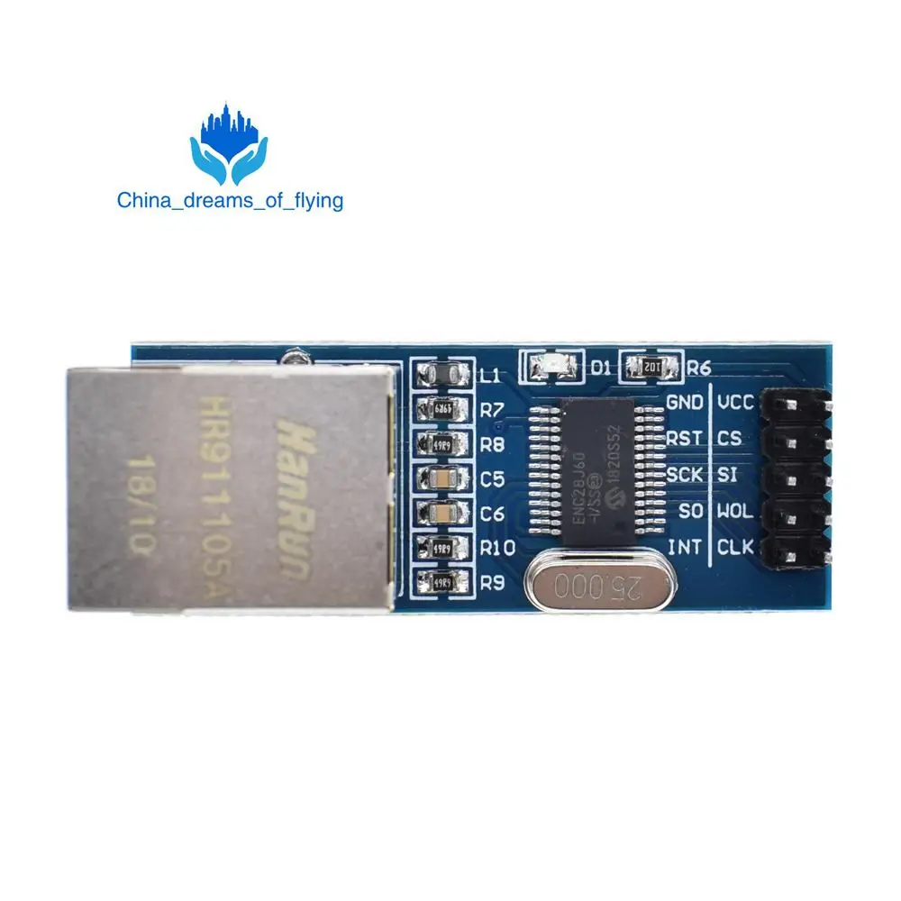 TZT ENC28J60/ENC28J60(мини версия) LAN Ethernet сетевой модуль 25 МГц кристалл AVR 51 LPC STM32 3,3 В - Цвет: ENC28J60 Mini
