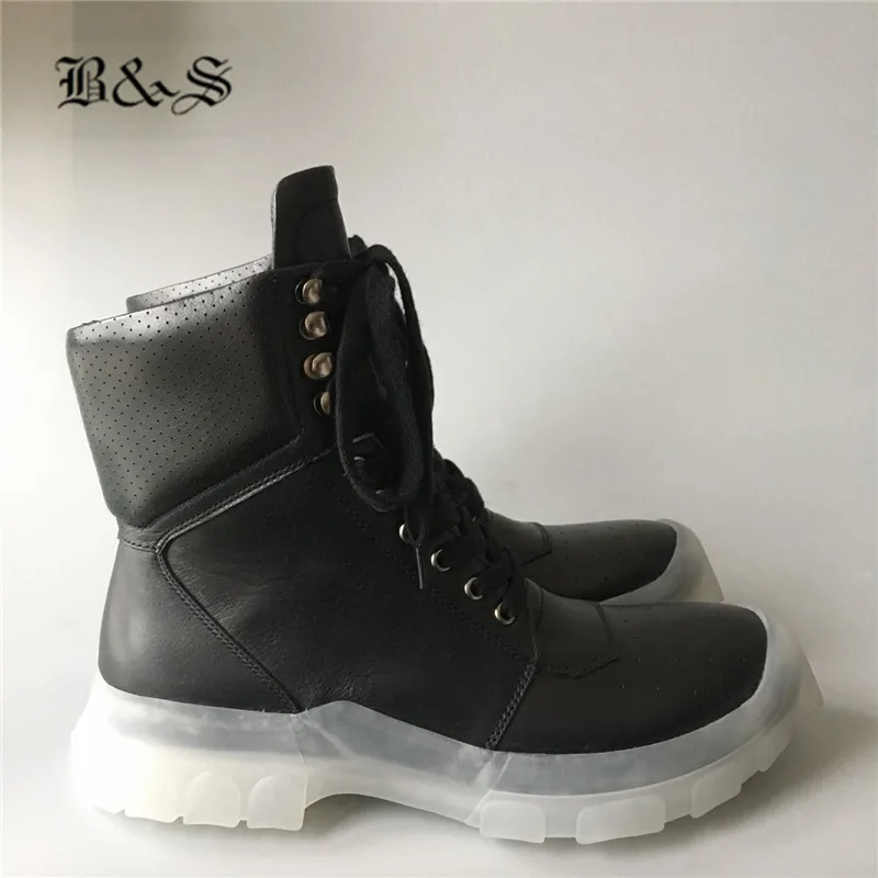 - Blackamp Street Real Picture cow leather transparent sole luxury trainer cowboy Boots New designer Punk casual Boots