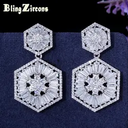 BlingZircons Искрящийся фианит кристалл с инкрустированием Серебро 925 Pin крупные серьги с подвесками для Для женщин свадебные аксессуары E031