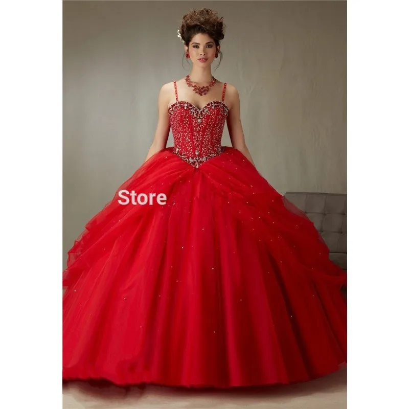 Red Puffy Cheap Quinceanera Dresses 2019 Ball Gown Spaghetti Strasp