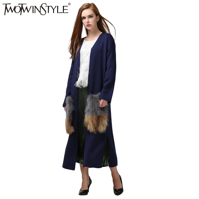 09 Frauen Natürliche Strickjacke Gestrickte Mantel Kleidung Taschen Neue Us42 Pelz Mode 39OfftwotwinstyleHerbst Aufsteckbaren Lange Für Graben Nwvm8n0
