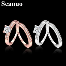 Seanuo Double ring jewelry AAA Austrian crystal paved women wedding ring fashion infinity love lady girl