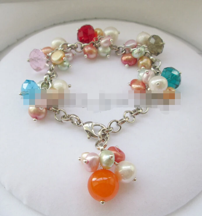 

08738 multicolor freshwater pearl crystal - jade bracelet