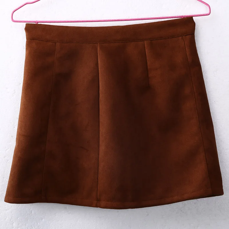 Модные элегантные женские летние юбки с высокой талией однобортные однотонные тонкие трапециевидные замшевые мини юбки 2 стиля