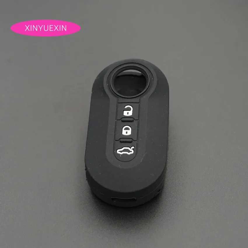 

Xinyuexin Silicone Car Key Cover Case For Fiat 500 Grande Punto Flip Remote Key Case Cover Fob Jacket Car-styling With 3 Buttons