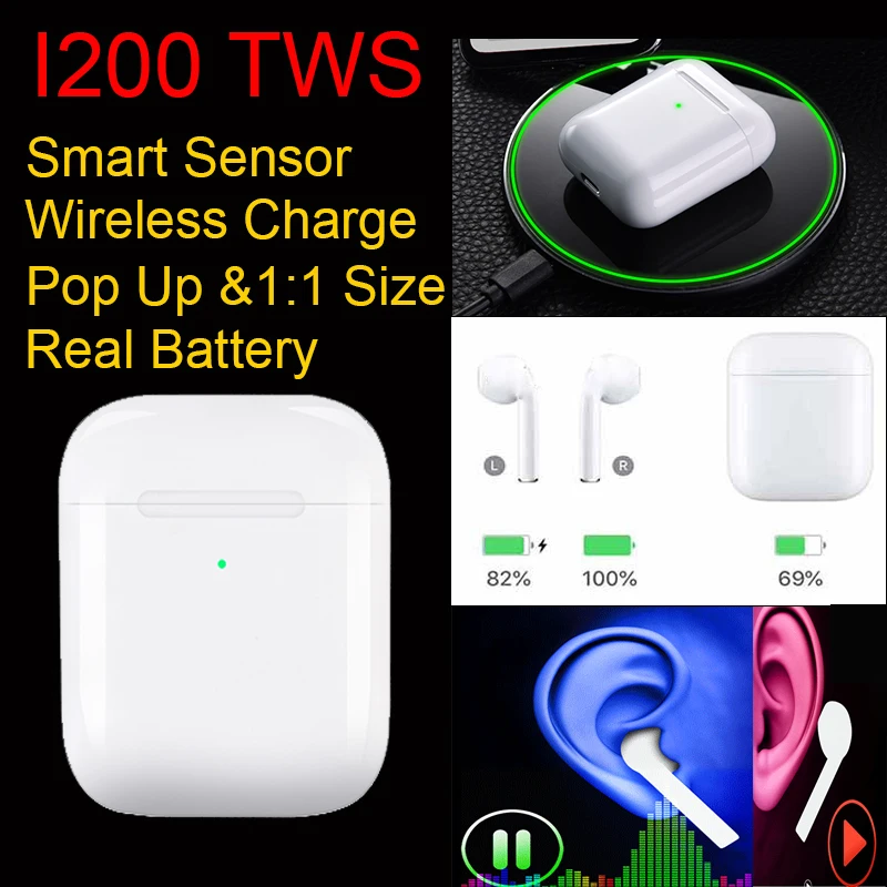 

i200 tws 1:1 Original Bluetooth Earphones Smart Sensor Wireless Headphones Wireless Charging Earbuds Pop-up Headset 10PCS DHL