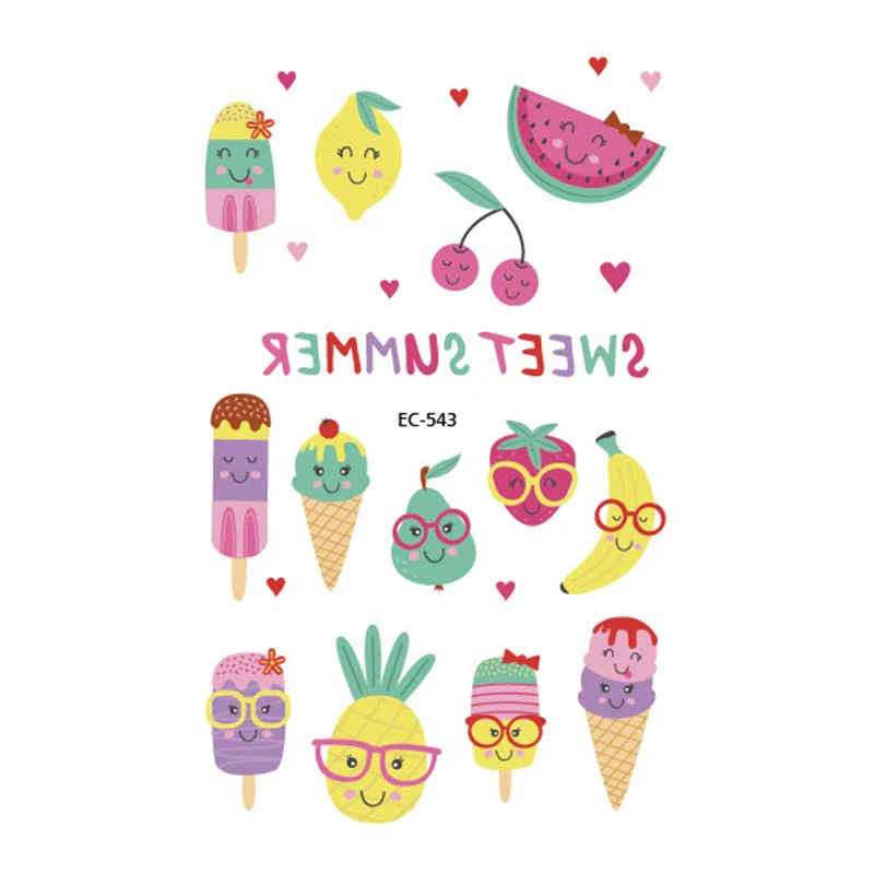 

5Pcs/Lot Cartoon Fruits Vegetables Tattoo Stickers Toys Temporary Stickers Ice Cream Sweet Food DIY Makeup Toy Kids Body Art Toy