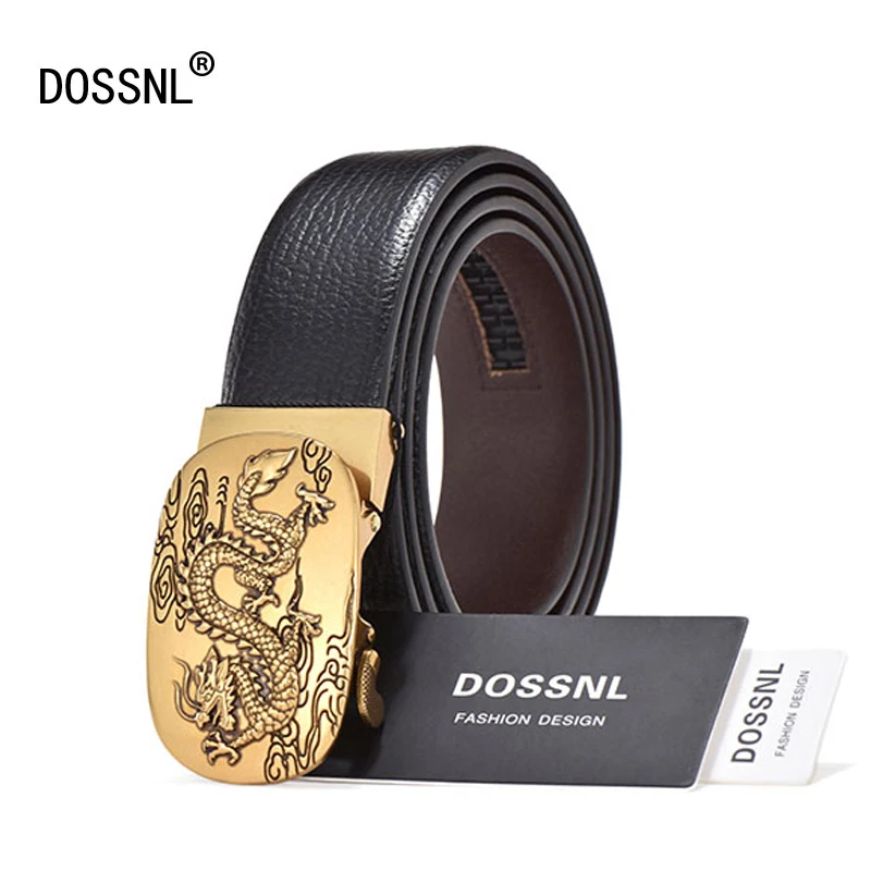 

DOSSNL Leather Strap Male Automatic Buckle Belt Men Dragon Pattern Men Business Girdle Masculine Fashion Designer Waistband A032