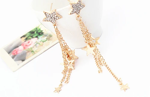 Free Shipping 2017 New Design Diamante Star Ear Chain Tel Long Free Shipping 2017 New Design Diamante Star Ear Chain Tel Long Chains Earrings For Women Gold In Drop From Jewelry Accessories On