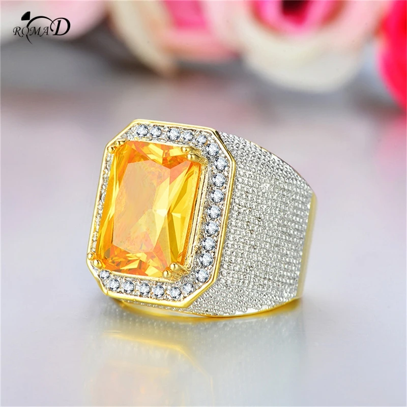 

Hip hop/punk Style Big Stone men ring High quality Gold Purple Pink White Yellow zircon rings US Size 8-12 Punk Jewelry A40