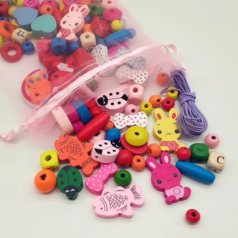

Wood Painting Beads DIY Arts And Crafts Supplies Material Children Handcraft Necklace Wrist Lovely Cartoon Animals Painted Bead
