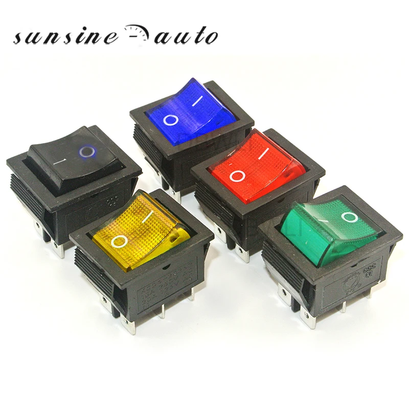 

KCD4 Rocker Switch Power Switch 2 Position 6 Pins DPDT On-off Latching With Red green blue yellow Light 16A 250VAC/ 20A 125VAC