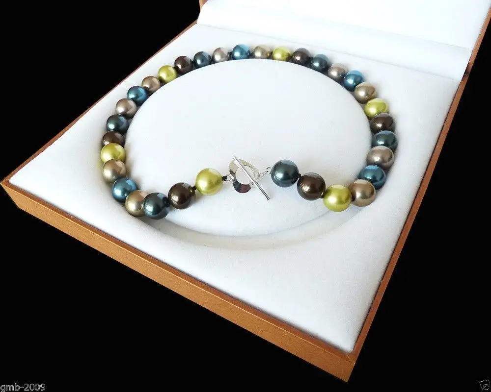 

Hot sale new Style >>>>>Rare Genuine 12mm Mix Color South Sea Shell Pearl Heart Clasp Necklace 18" AAA