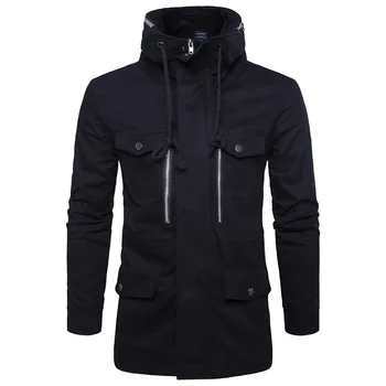 

2018 new zipper European and American style casual khaki chain decoration multi-pocket stand collar jacket male tooling jacket