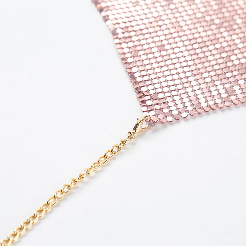 2019 Women Metal Sequin Tank Top Sexy Deep V-neck Camisole Backless Halter Cami Tops Gold Sequined Crop Top Night Party Clubwear