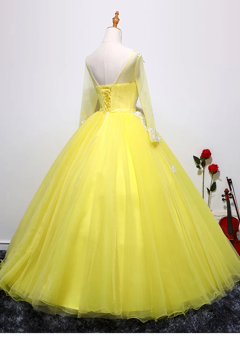 Новая модная с длинным рукавом бальное платье Quinceanera 2019 аппликация бисером Vestido кружево до платье для светской львицы для 15 anos