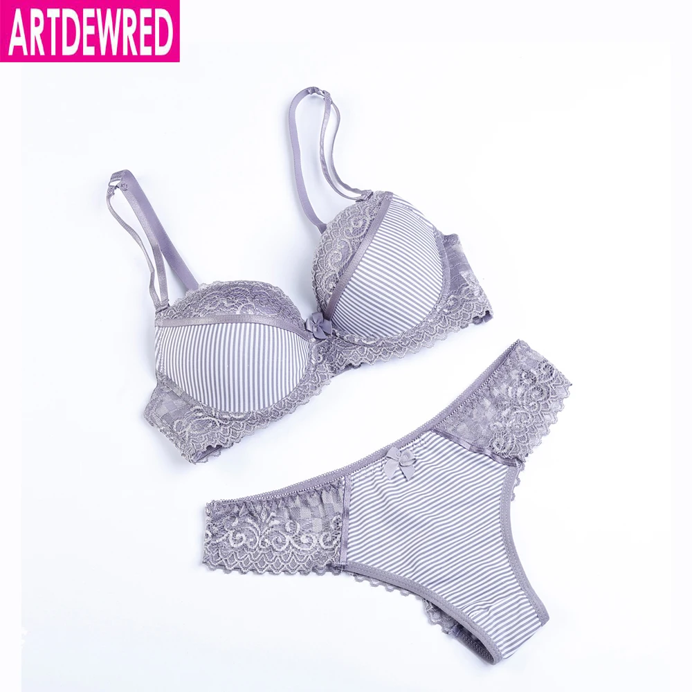 

ARTDEWRED Sexy Lace Bra Set Striped Bra and Panty Set Lingerie Underwear Plus size Intimates ensemble soutien gorge For Women