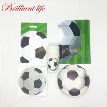 

White Football 81pcs Theme Party Wedding Paper Cup Plate Napkin Kid Birthday Event Party Paper Candy Gift Bag Tablecloth Supply