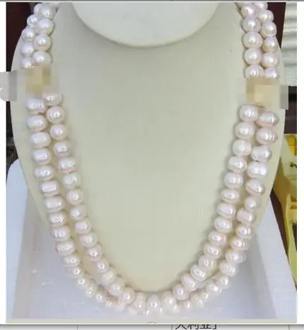 Free shipping HUGE AAA 10 11MM DOUBLE STRANDS WHITE SOUTH SEA PEARL NECKLACE 22 INCH