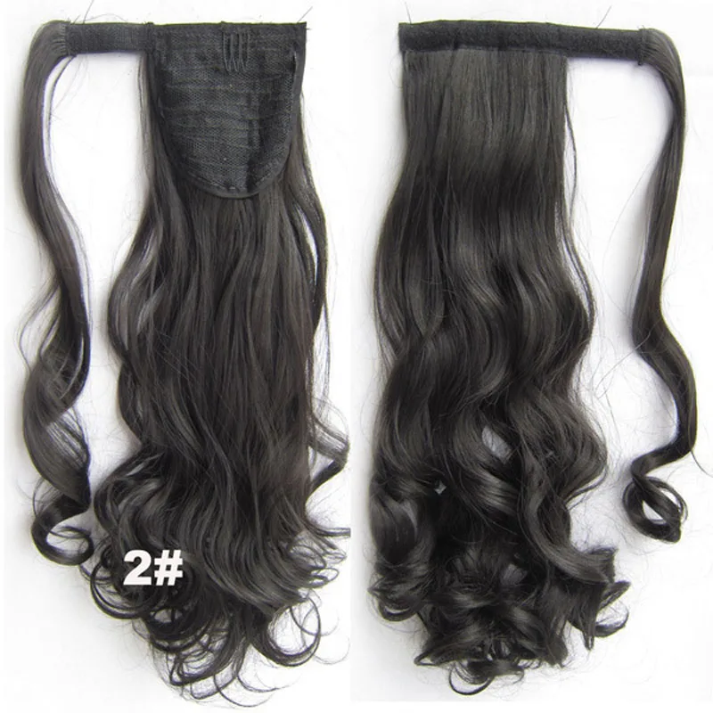 jeedou Ponytail Wavy Hair Black Color Wrap Around Ponytail Extensions Synthetic Hair Ribbon Trend Undone and Messy - Цвет: #2