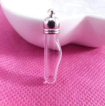 

50set/lot 5x25mm clear tiny rice vial glass wishing bottle & cap & rubber for diy fashion pendant